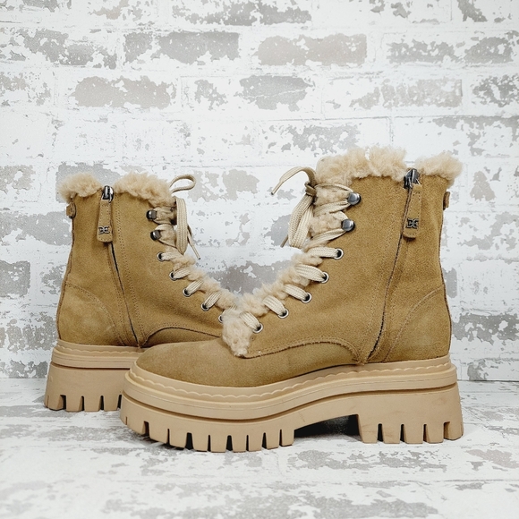 NEW Sam Edelman Kyler 2 Faux Shearling Platform Lace Up Ankle Bootie T76 - Picture 5 of 11